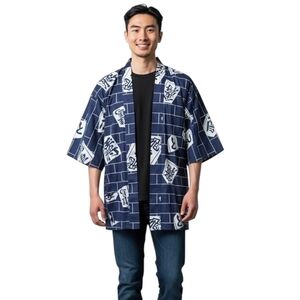 Marukyo Kyoto Tokyo Japanese Happi Coat Noragi Kimono Jacket Blue Size 34/S